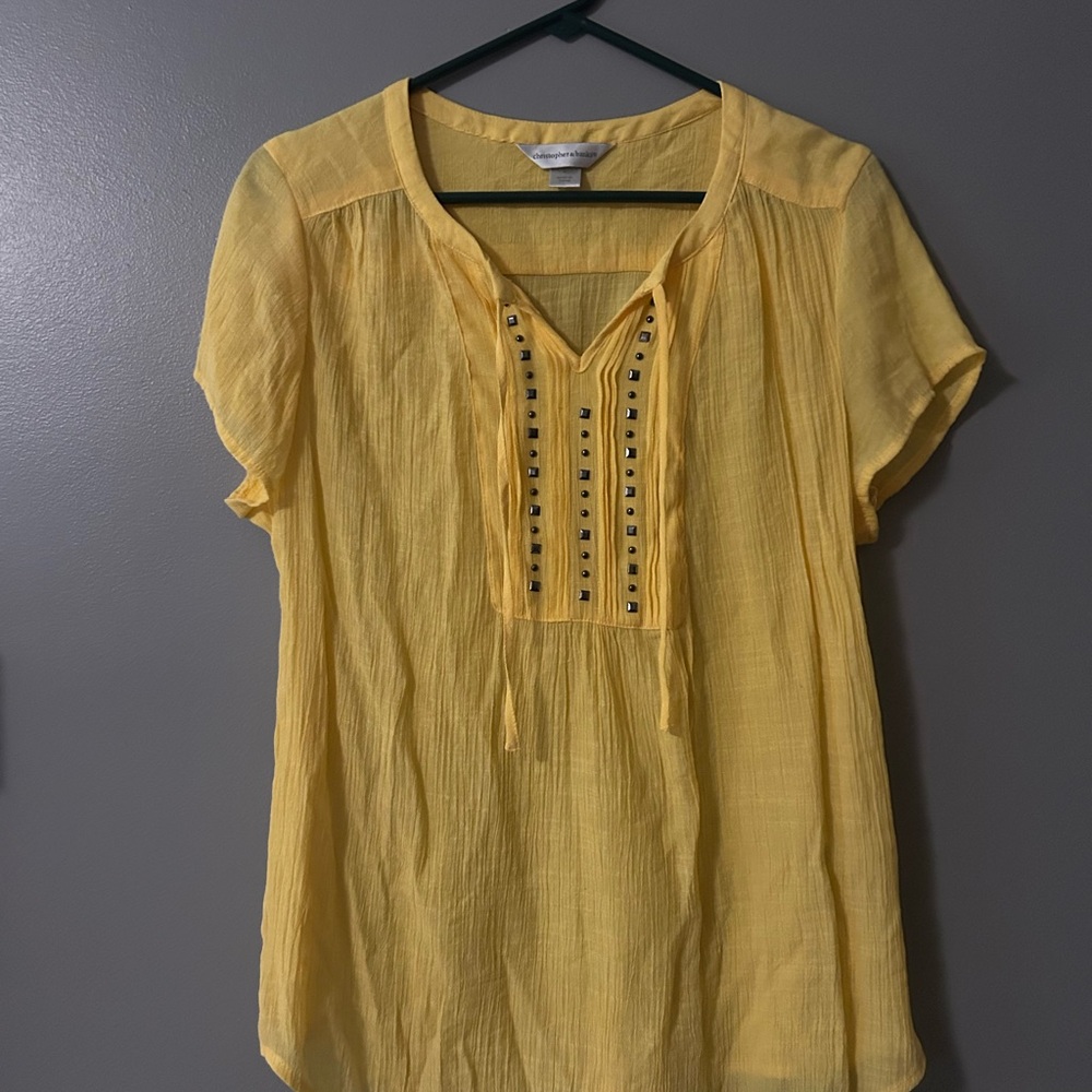 Christopher & Banks Yellow Smocked Tie Front Blouse